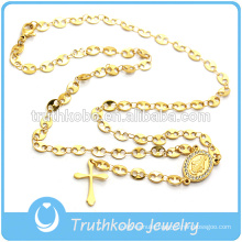 Two Tone Gold Color Mary Jesus Christ Cross Pendant Catholic 3mm Rosary Beads Chains Religious Necklace